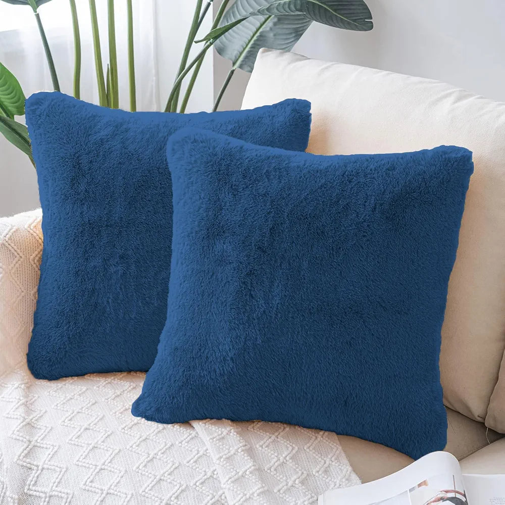 Luxe Home Cushion Cover 16 inch x 16 inch Duble Side Rabbit Fur Plain Design Covers Set of 2 for Sofa, Bedroom, livingroom